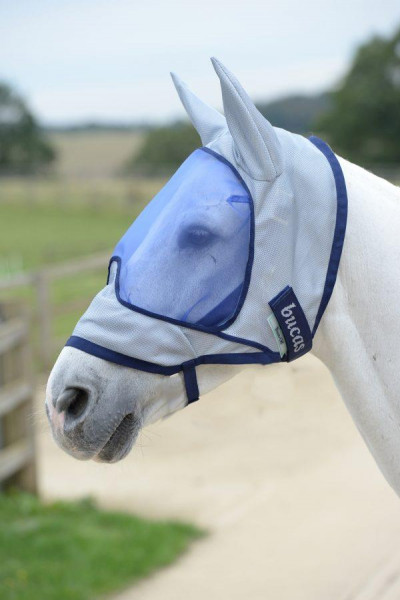 Bucas Buzz-Off Deluxe mit Ohren Fliegenmaske silber/navy